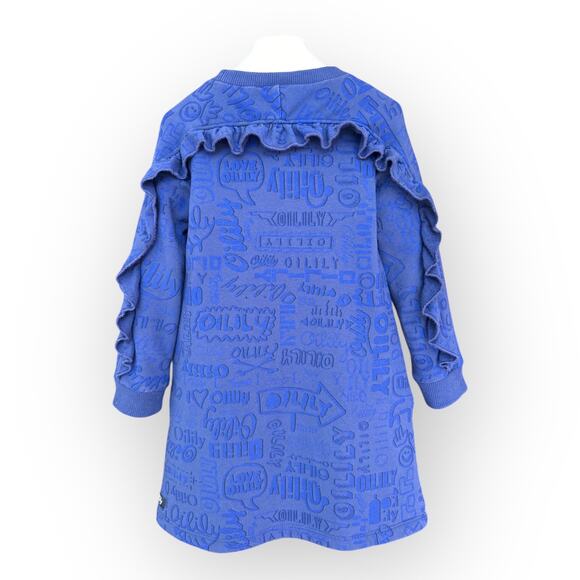 Oilily Ruffled Organic Sweat Dress and Jacquard Tights, Size 104 ( 4T), Blue - Picture 5 of 16